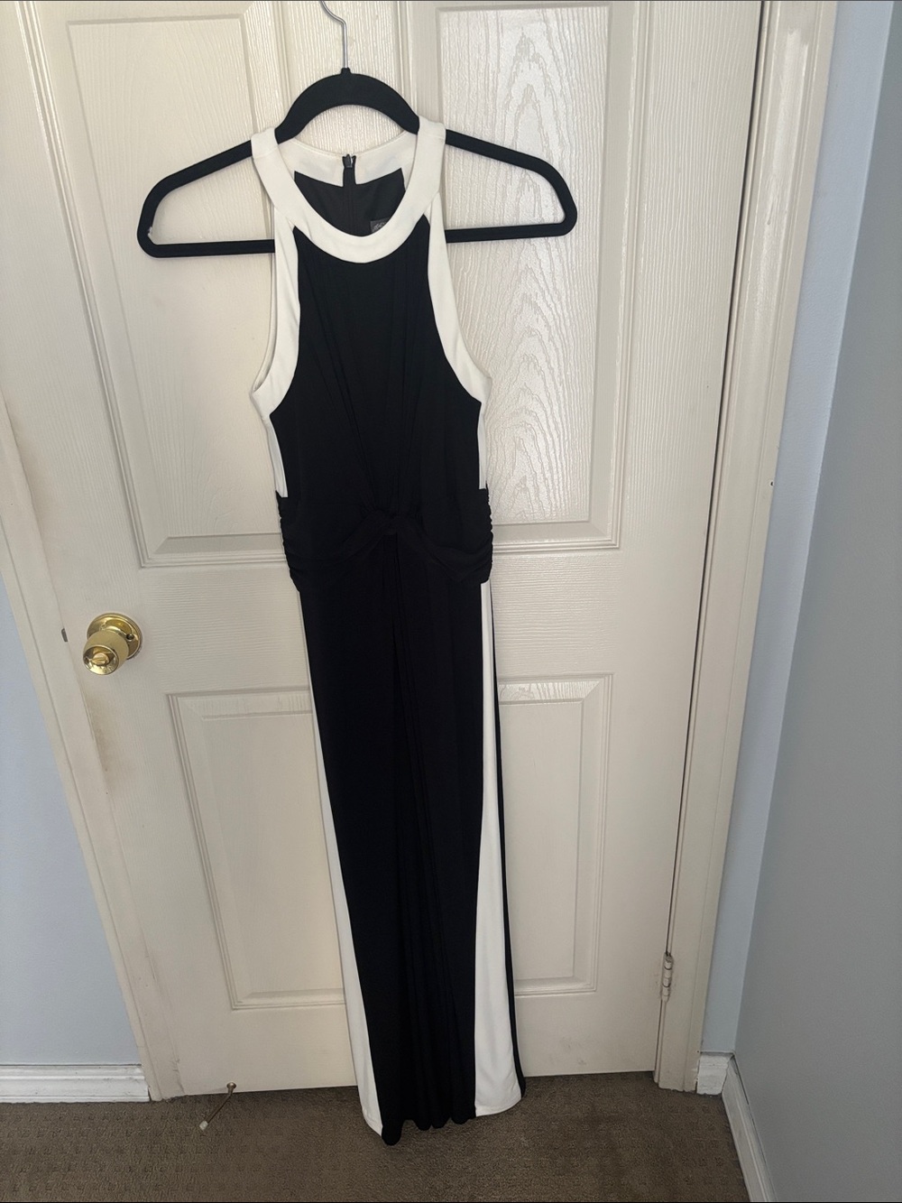 Vince Camuto Black and White Contrast Halter Maxi Dress